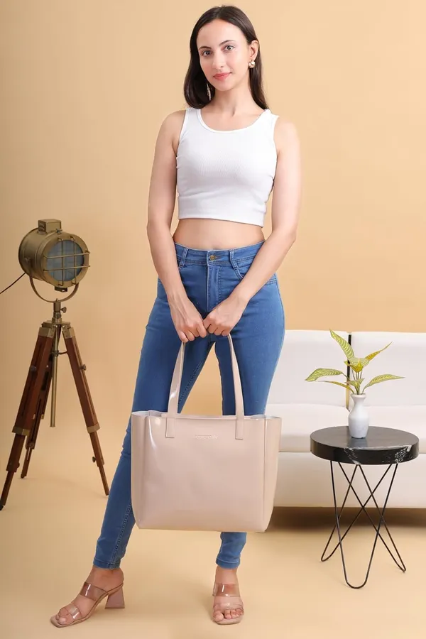 Beige_Premium_Polyurethane_Handbags_For_Women
