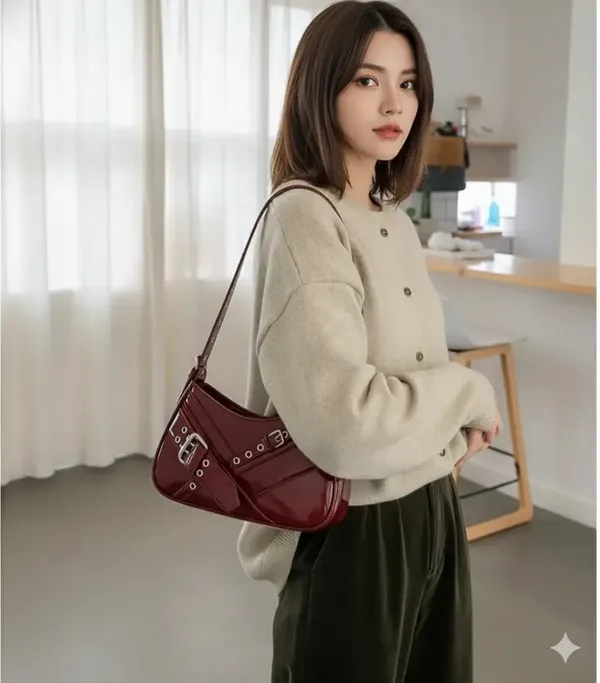 Maroon_Premium_Faux_Leather_Shoulder_Bag_For_Women