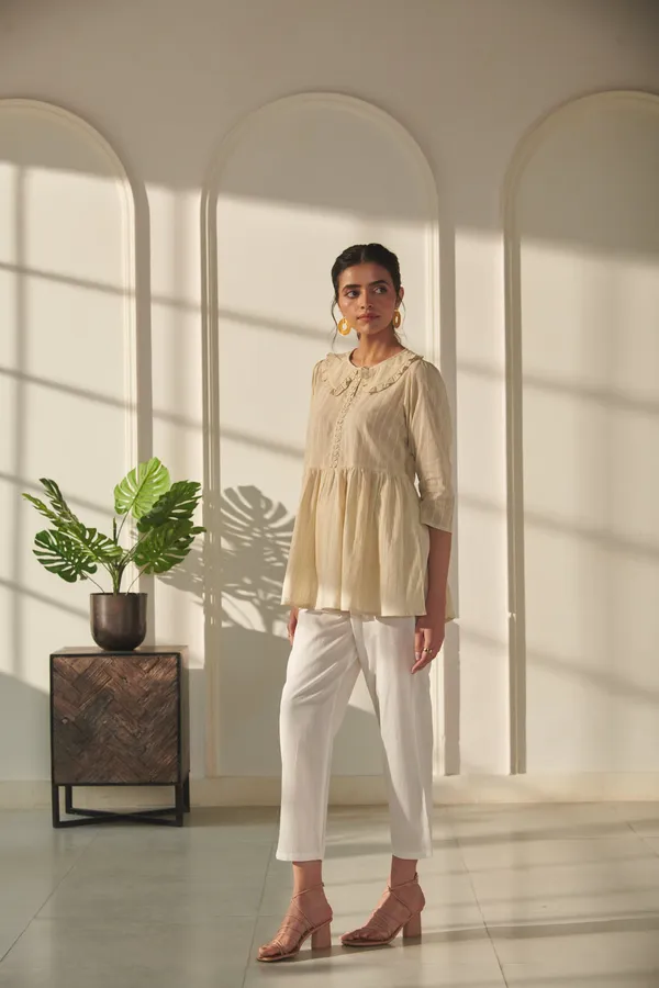 Ekvaa_Beige_Cotton_Dobby_Premium_&_Elegant_Solid_Top_For_Women