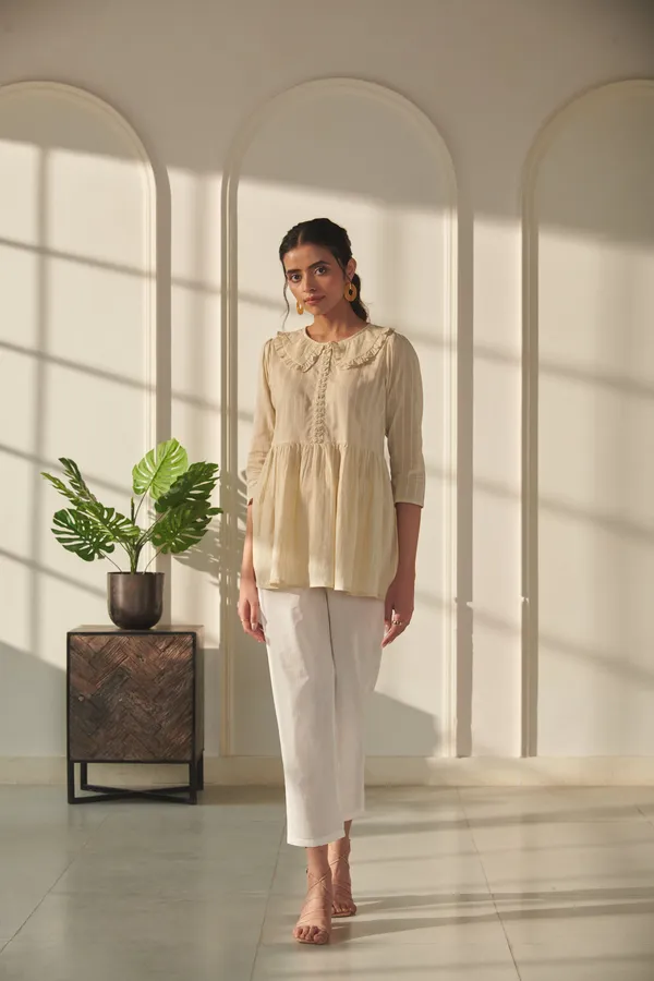 Ekvaa_Beige_Cotton_Dobby_Premium_&_Elegant_Solid_Top_For_Women