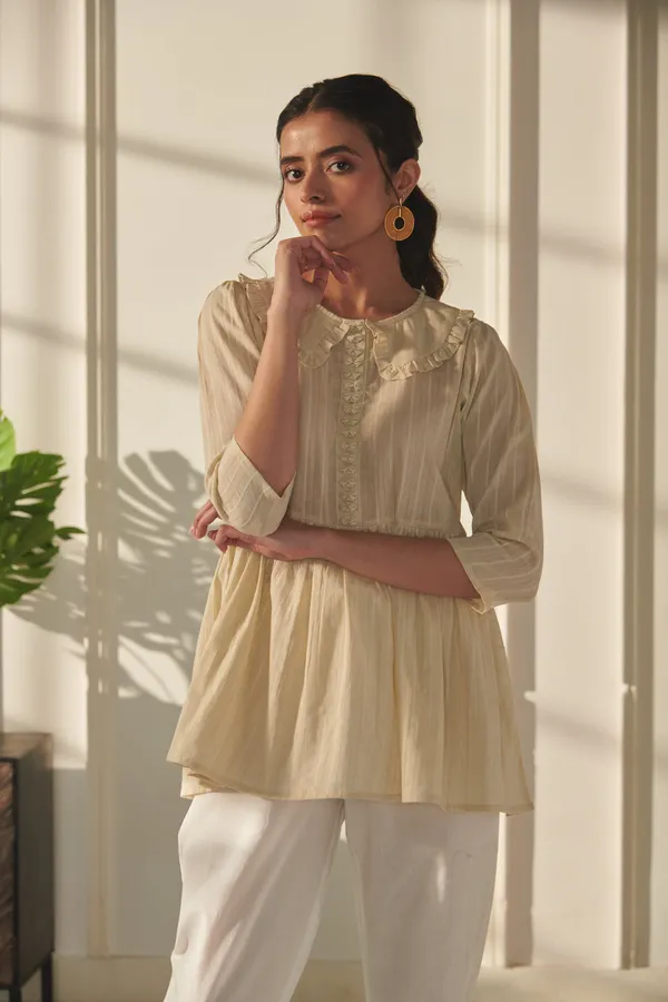 Ekvaa_Beige_Cotton_Dobby_Premium_&_Elegant_Solid_Top_For_Women