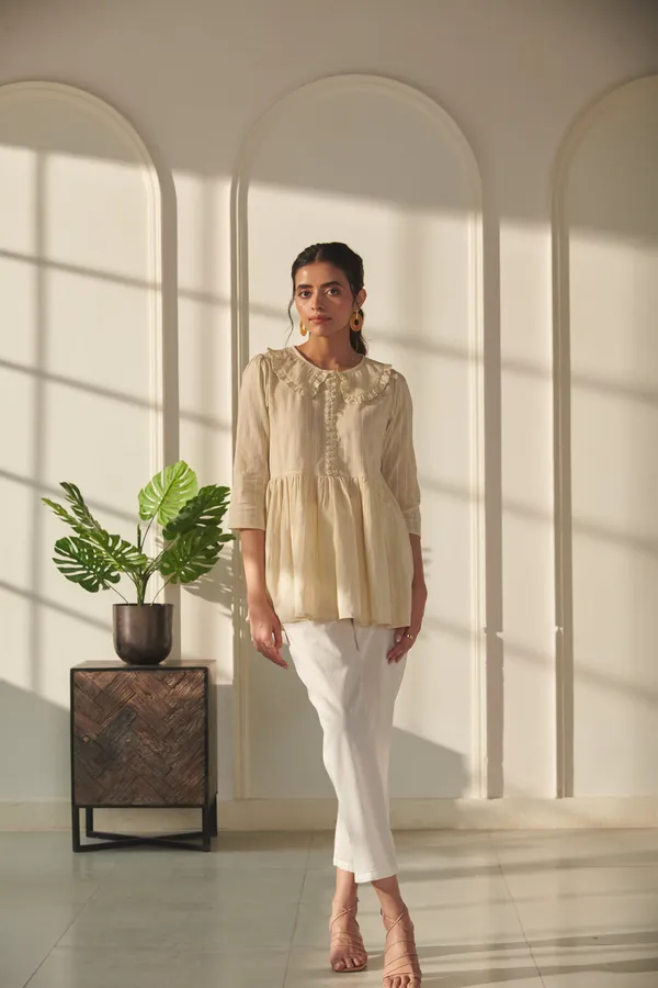 Ekvaa_Beige_Cotton_Dobby_Premium_&_Elegant_Solid_Top_For_Women