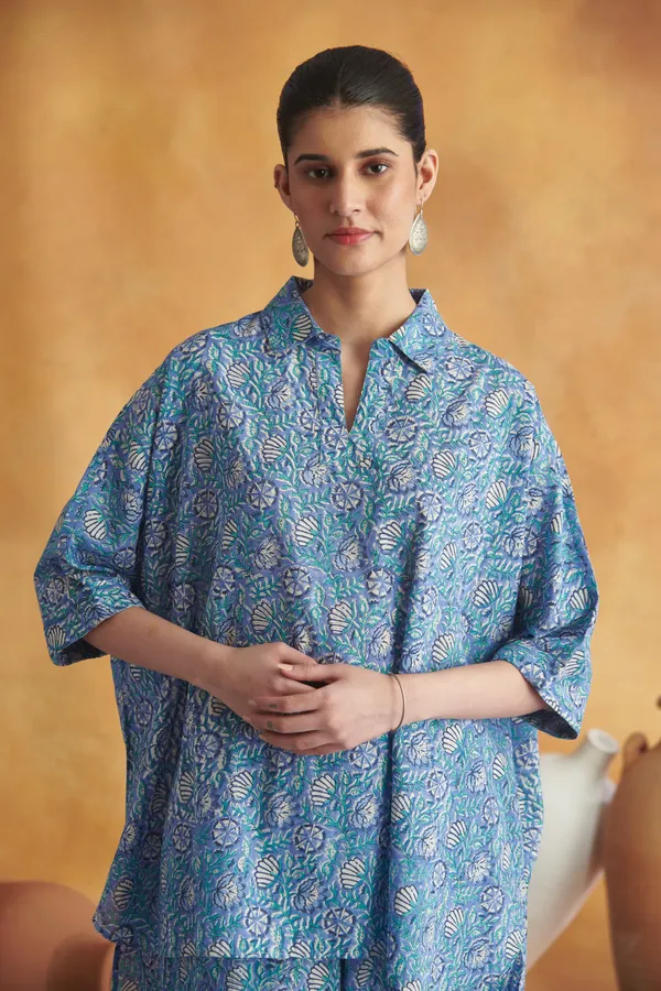 Ekvaa_Blue_Cotton_Handblock_Premium_&_Elegant_Printed_Co-Ord_Set_For_Women