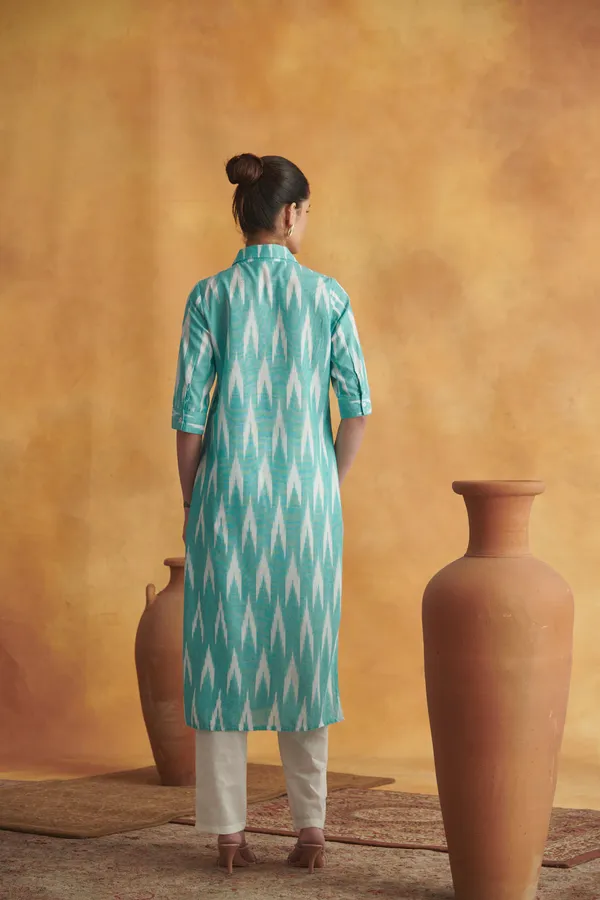 Ekvaa_Ramagreen_Cotton_Premium_&_Elegant_Ikat_Kurta_For_Women