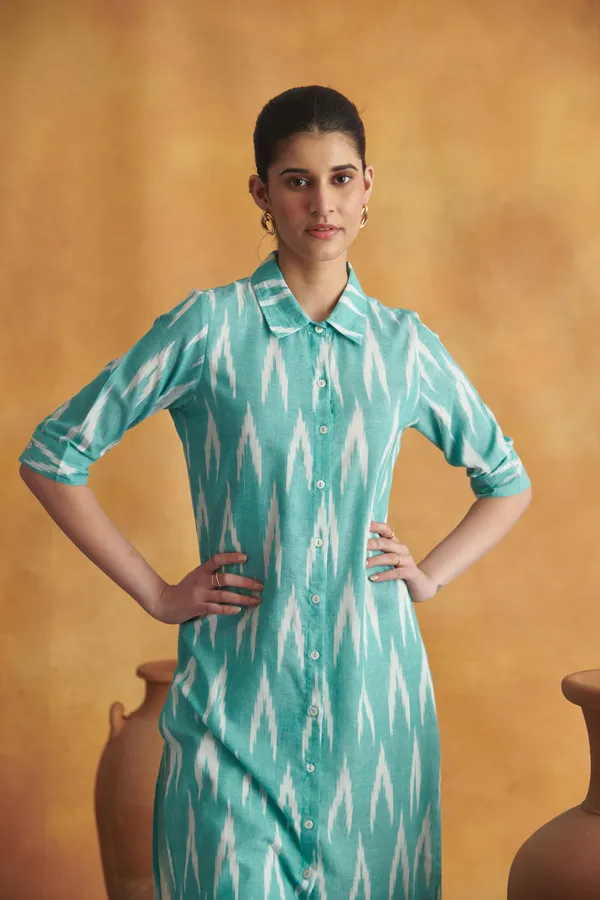 Ekvaa_Ramagreen_Cotton_Premium_&_Elegant_Ikat_Kurta_For_Women