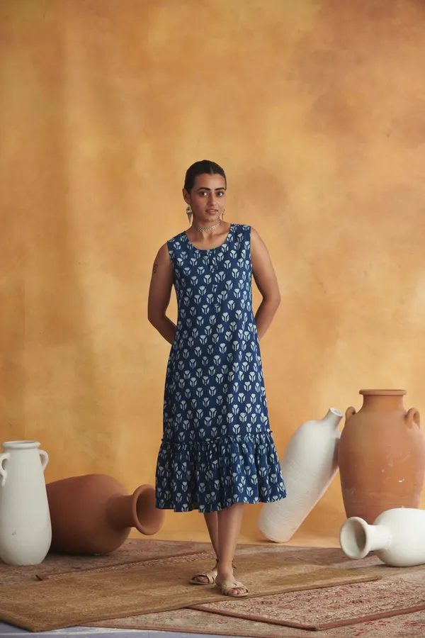Ekvaa_Indigo_Cotton_Premium_&_Elegant_Printed_Dress_For_Women