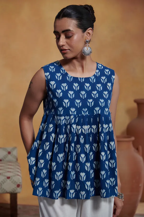 Ekvaa_Indigo_Cotton_Premium_&_Elegant_Printed_Top_For_Women