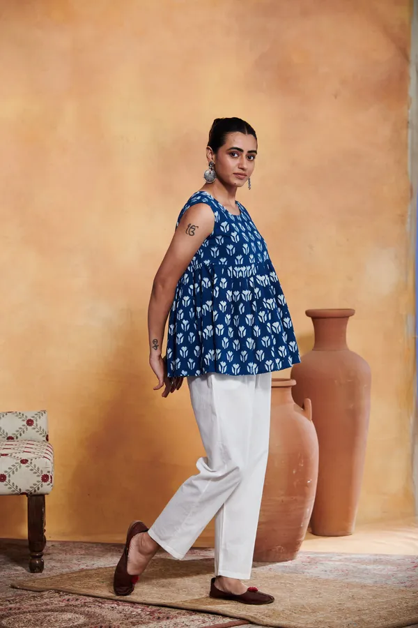 Ekvaa_Indigo_Cotton_Premium_&_Elegant_Printed_Top_For_Women