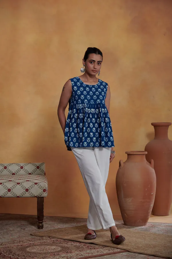 Ekvaa_Indigo_Cotton_Premium_&_Elegant_Printed_Top_For_Women