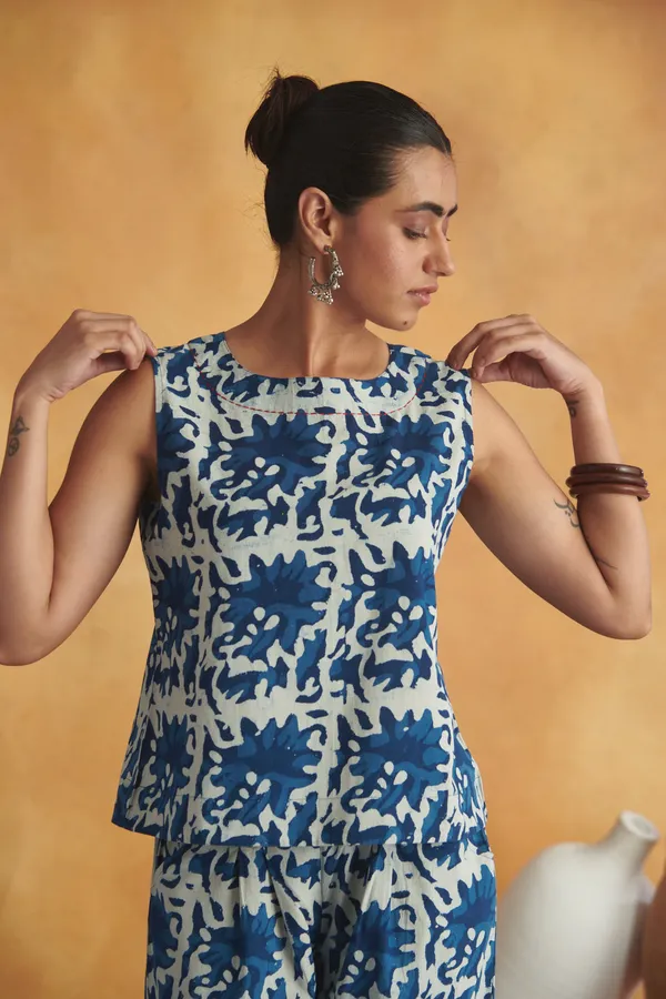 Ekvaa_Indigo_Cotton_Premium_&_Elegant_Floral_Hand_Block_Printed_Co-Ord_Set