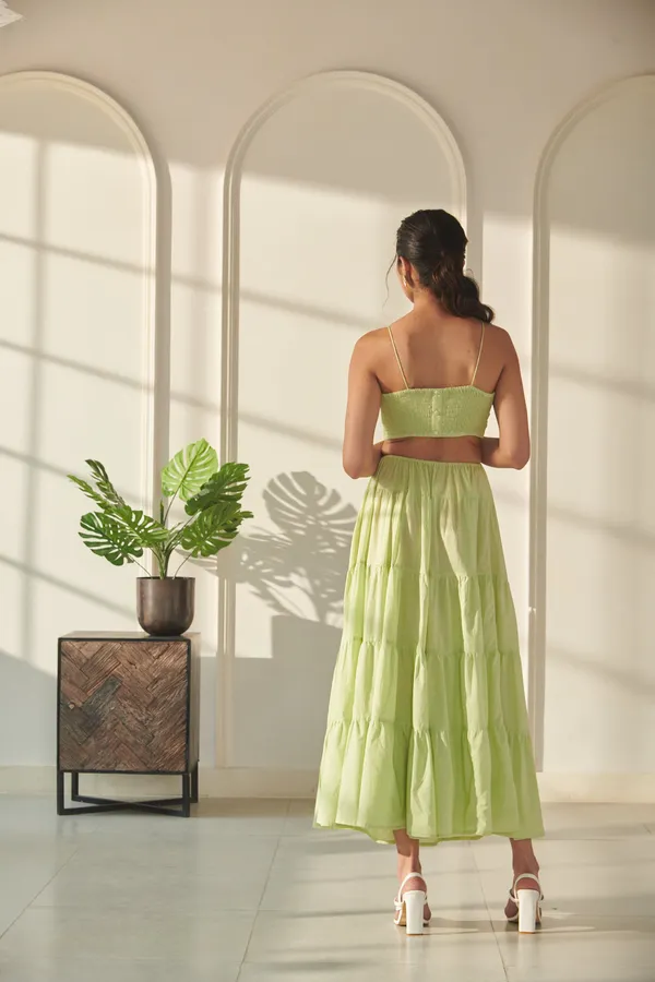 Ekvaa_Lime_Green_Cotton_Premium_&_Elegant_Solid_Tired_Dress_For_Women