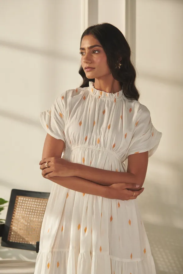 Ekvaa_Off_White_Cotton_Premium_&_Elegant_Ikat_Dress_For_Women