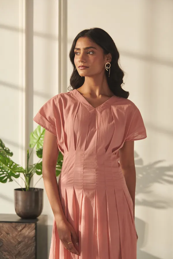 Ekvaa_Mauve_Cotton_Premium_&_Elegant_Solid_Pleated_Dress_For_Women