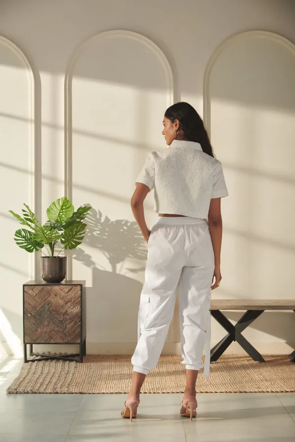 Ekvaa_White_Cotton_Premium_&_Elegant_Solid_Embroidered_Top_And_Cargo_Pant_Co-Ord_Set_For_Women