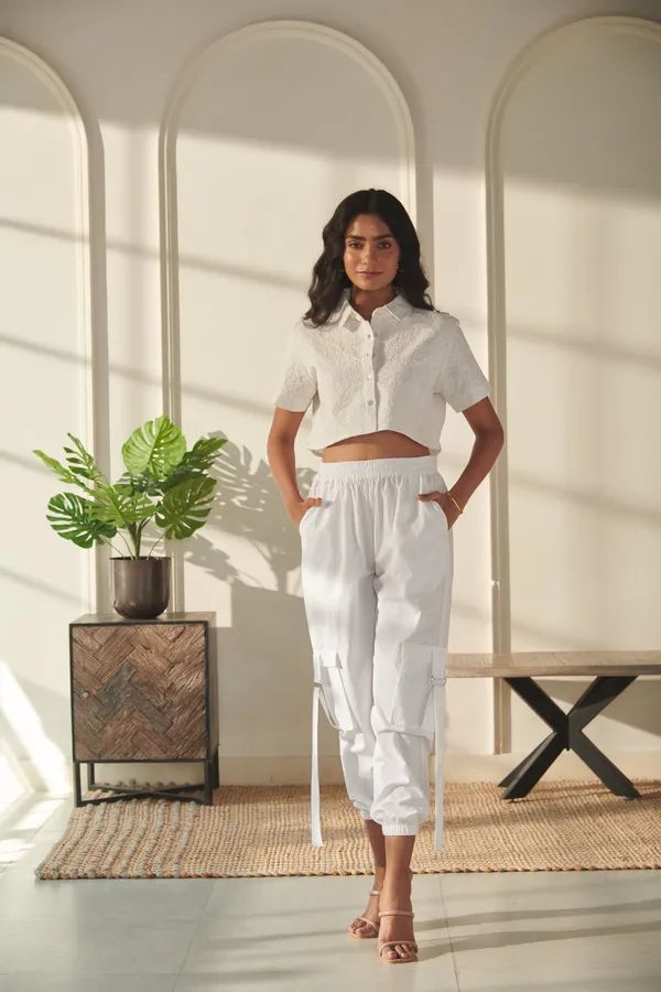 Ekvaa_White_Cotton_Premium_&_Elegant_Solid_Embroidered_Top_And_Cargo_Pant_Co-Ord_Set_For_Women