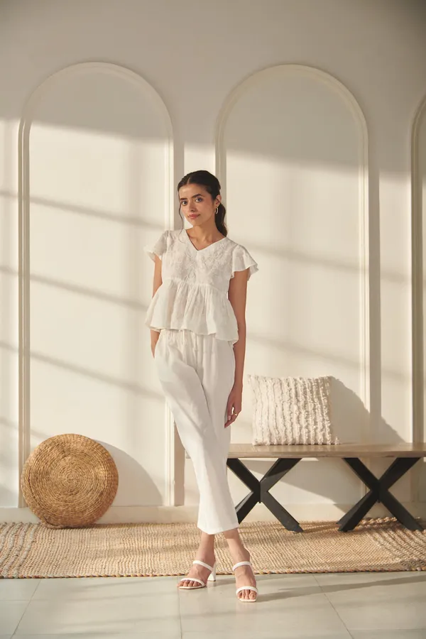 White_Cotton_Premium_&_Elegant_Solid_Co-Ord_Set_For_Women