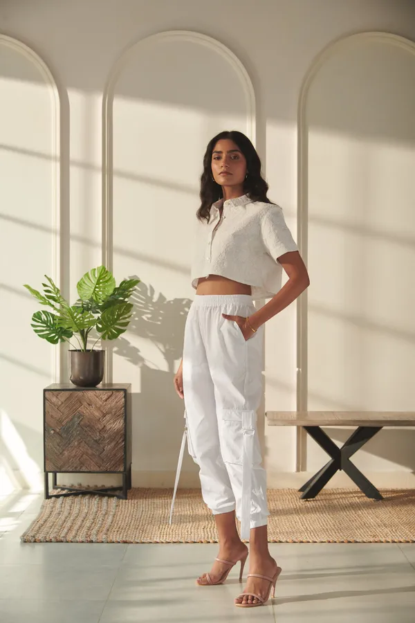 Ekvaa_White_Cotton_Premium_&_Elegant_Solid_Embroidered_Top_And_Cargo_Pant_Co-Ord_Set_For_Women