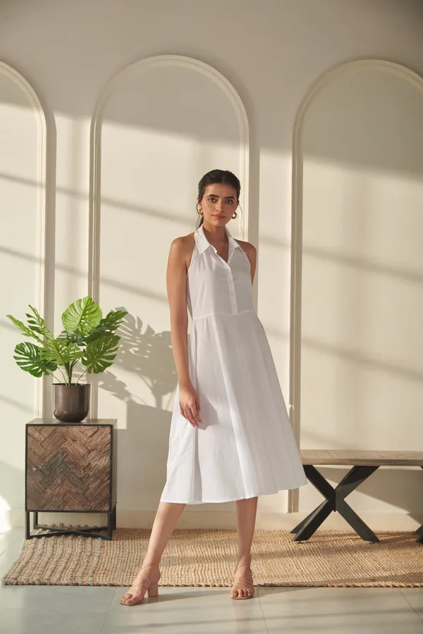 White_Cotton_Premium_&_Elegant_Solid_Dress_For_Women