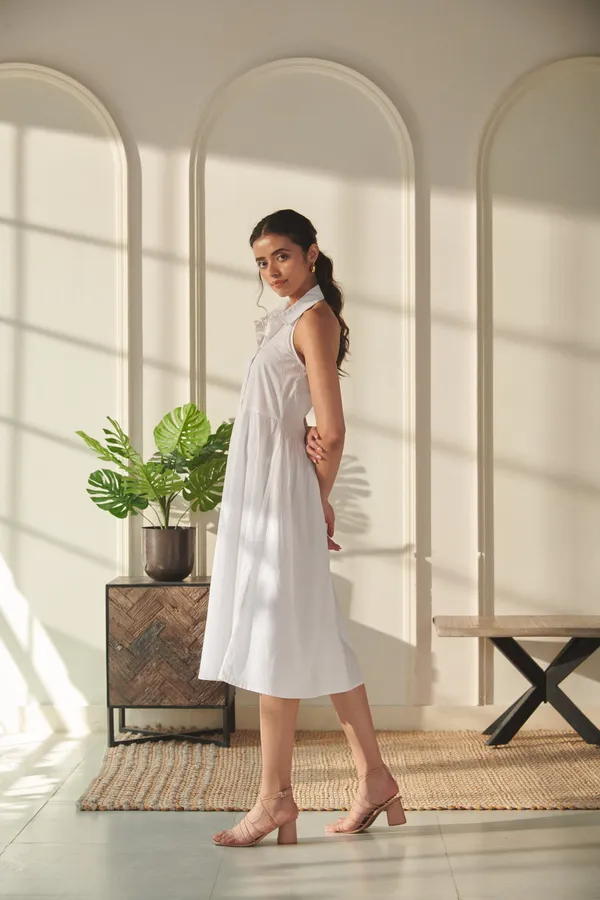 White_Cotton_Premium_&_Elegant_Solid_Dress_For_Women