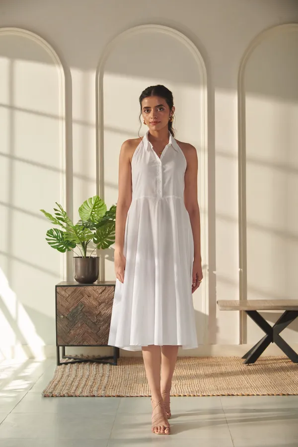 White_Cotton_Premium_&_Elegant_Solid_Dress_For_Women