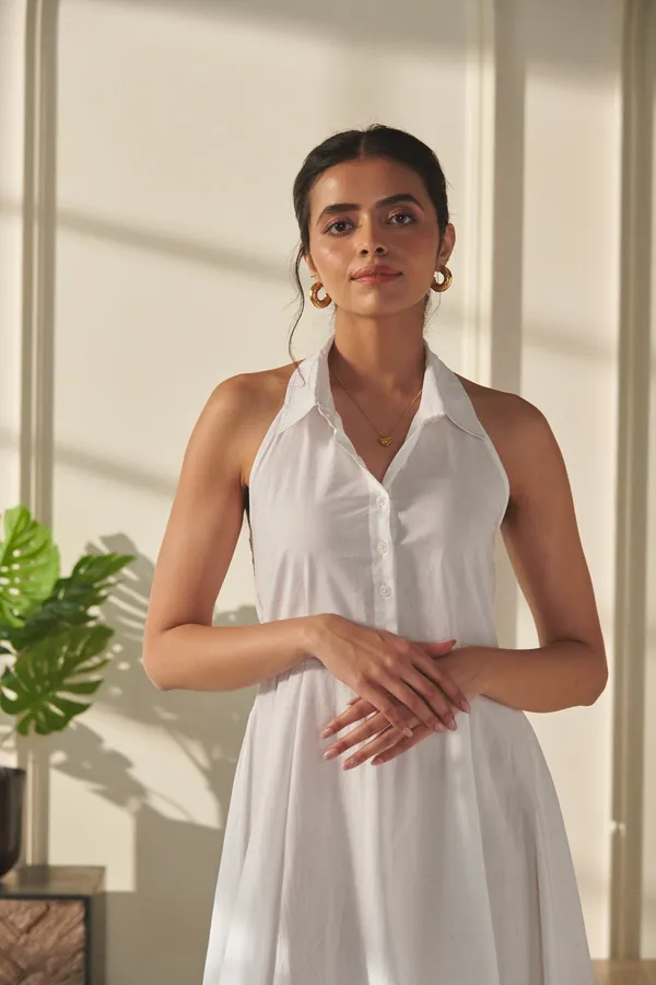 White_Cotton_Premium_&_Elegant_Solid_Dress_For_Women