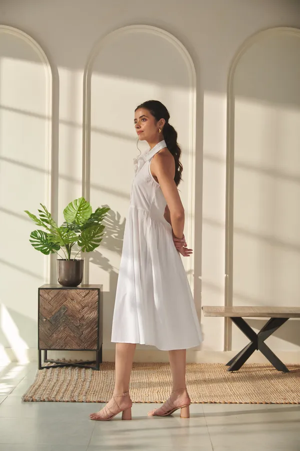 White_Cotton_Premium_&_Elegant_Solid_Dress_For_Women