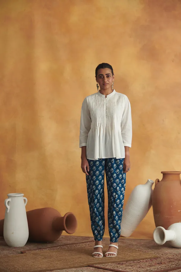 Ekvaa_White_Tunic_And_Indigo_Pant_Cotton_Premium_&_Elegant_Co-Ord_Set