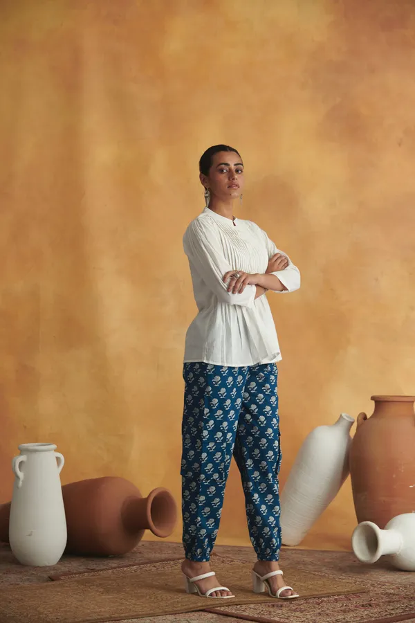 Ekvaa_White_Tunic_And_Indigo_Pant_Cotton_Premium_&_Elegant_Co-Ord_Set