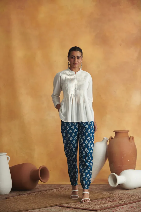 Ekvaa_White_Tunic_And_Indigo_Pant_Cotton_Premium_&_Elegant_Co-Ord_Set
