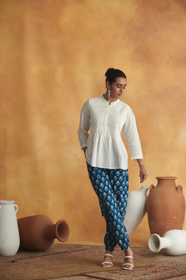 Ekvaa_White_Tunic_And_Indigo_Pant_Cotton_Premium_&_Elegant_Co-Ord_Set