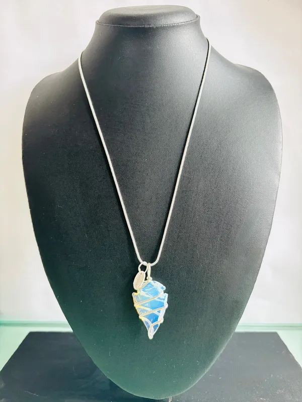 Blue_Raw_Opalite_Arrowhead_Pendant_Plated_Wire_Wrapped_Crystal_Necklace