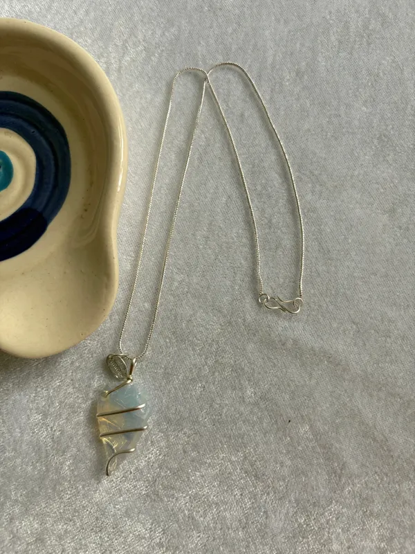 Blue_Raw_Opalite_Arrowhead_Pendant_Plated_Wire_Wrapped_Crystal_Necklace