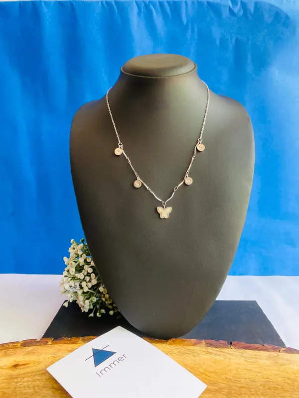 Silver_Butterfly_Charm_With_Discs_&_American_Diamonds_Studded_Demi-Fine_Necklace