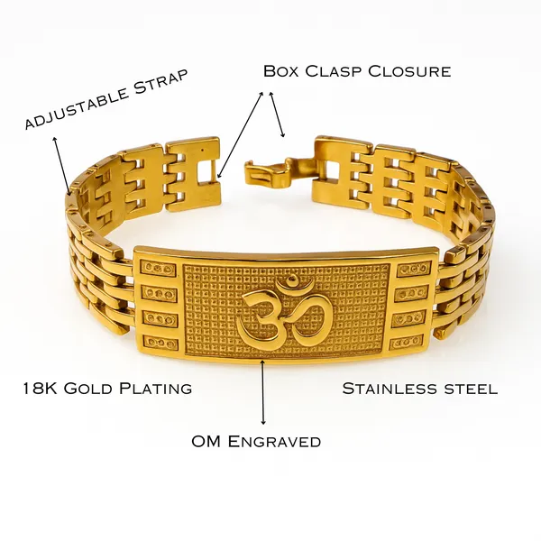 Gold__18K_Plated_Stainless_Steel_Adjustable_Heavy_Om_Engraved_Spiritual_Religious_Om_Kada_Bracelet
