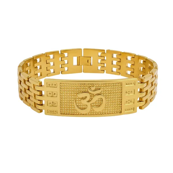 Gold__18K_Plated_Stainless_Steel_Adjustable_Heavy_Om_Engraved_Spiritual_Religious_Om_Kada_Bracelet
