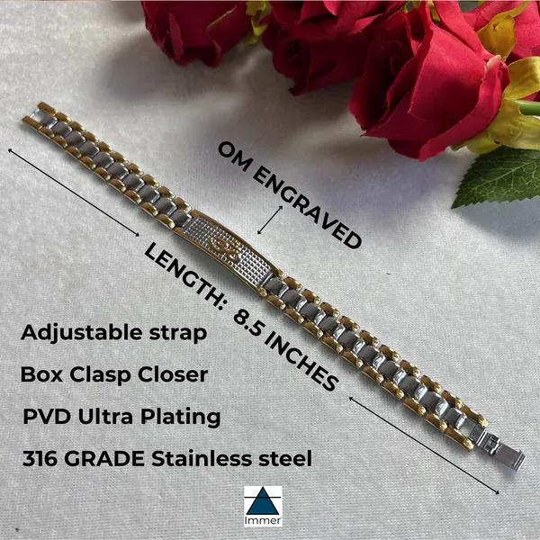 Silver_Stainless_Steel_18K_Plating_Anti-Tarnish_Om_Engraved_Dual_Tone_Bracelet