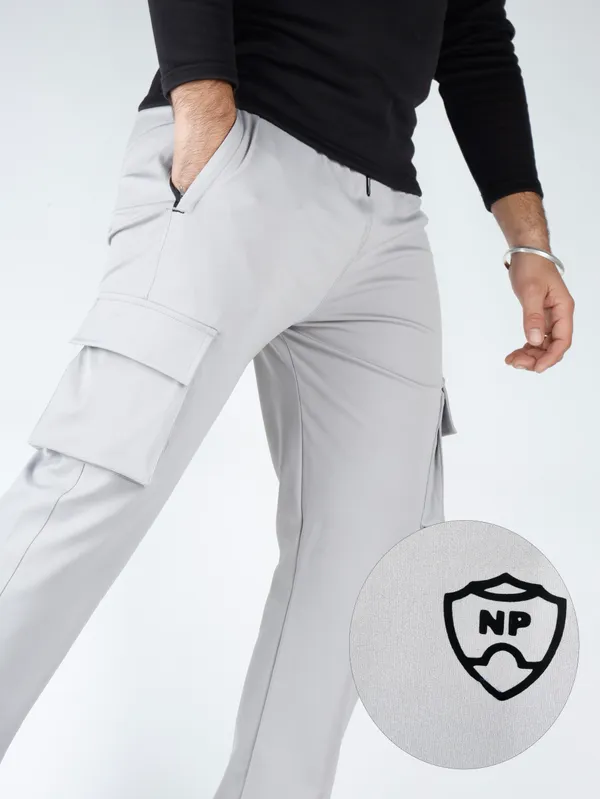 Light_Grey_Lycra_220_Cargo_Track_Pant_For_Men