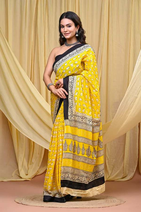 Black_Yellow_Mulmul_Cotton_Saree_for_Women_With_Blouse_Piece_|_Soft_Cotton_Sari_for_Women_(Hathi_Print)