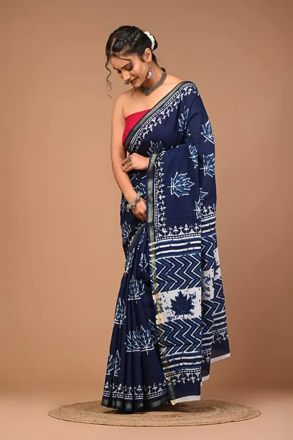 Blue_Cotton_Block_Prints_Saree_For_Women