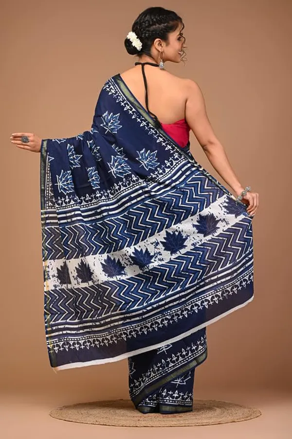 Blue_Cotton_Block_Prints_Saree_For_Women