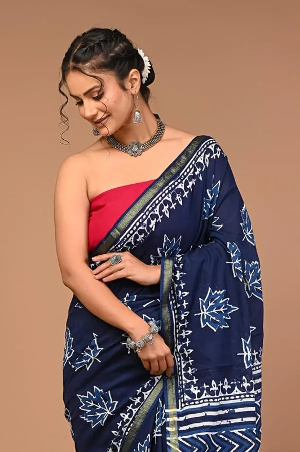 Blue_Cotton_Block_Prints_Saree_For_Women