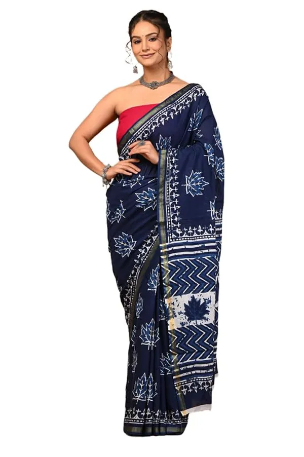 Blue_Cotton_Block_Prints_Saree_For_Women