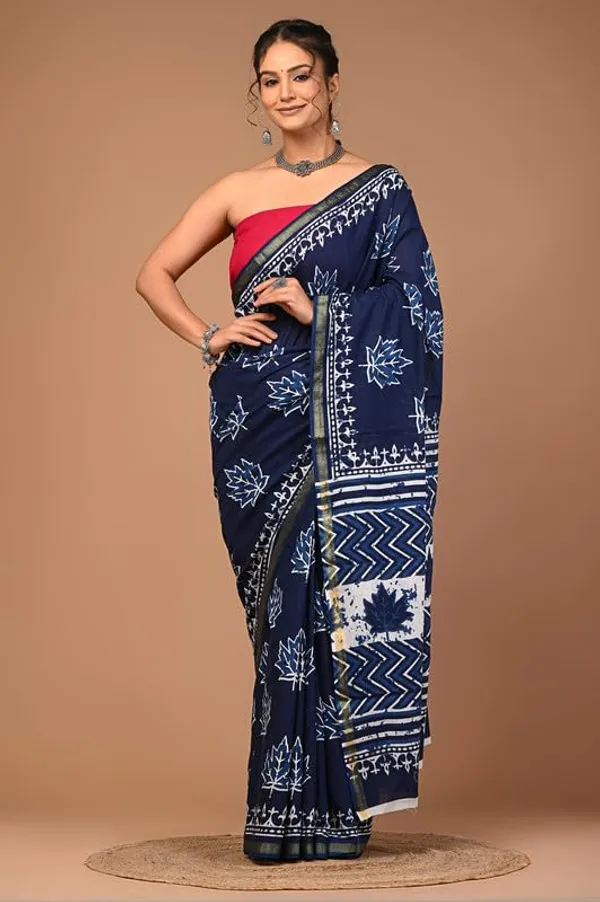 Blue_Cotton_Block_Prints_Saree_For_Women