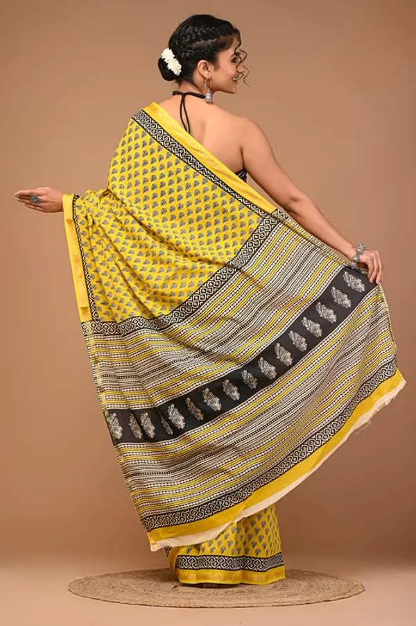 Yellow_Cotton_Block_Prints_Saree_For_Women