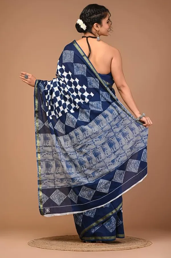 Blue_Cotton_Block_Prints_Saree_For_Women