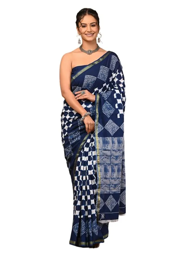 Blue_Cotton_Block_Prints_Saree_For_Women