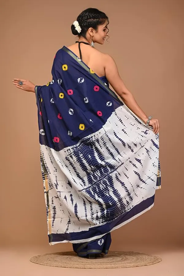 Blue_Cotton_Block_Prints_Saree_For_Women