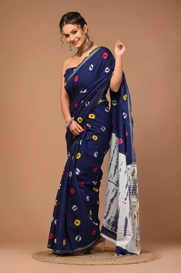 Blue_Cotton_Block_Prints_Saree_For_Women