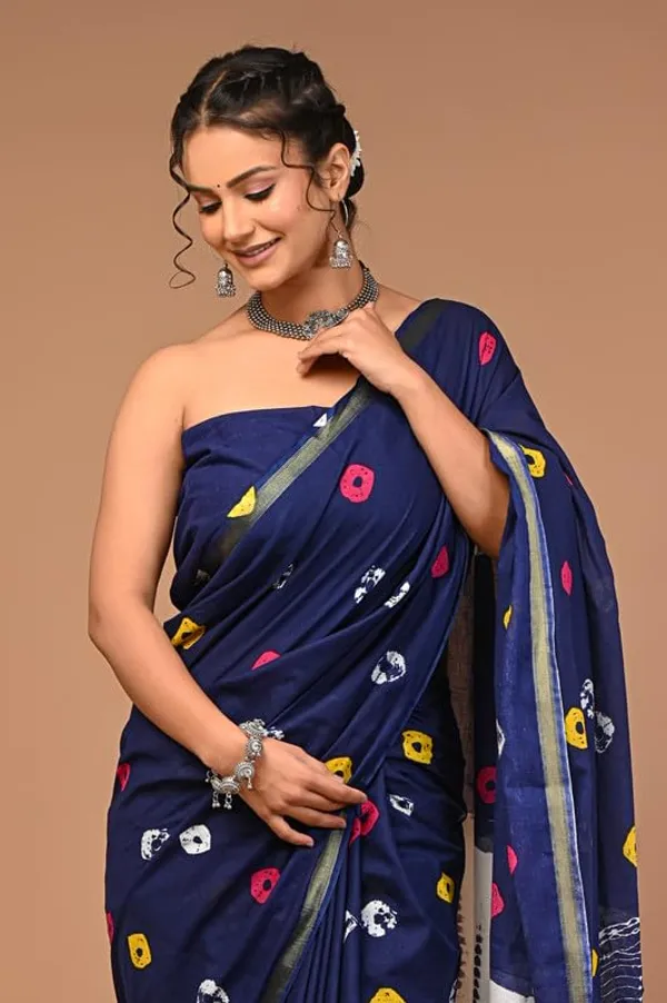 Blue_Cotton_Block_Prints_Saree_For_Women