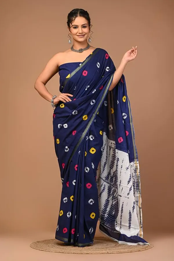 Blue_Cotton_Block_Prints_Saree_For_Women